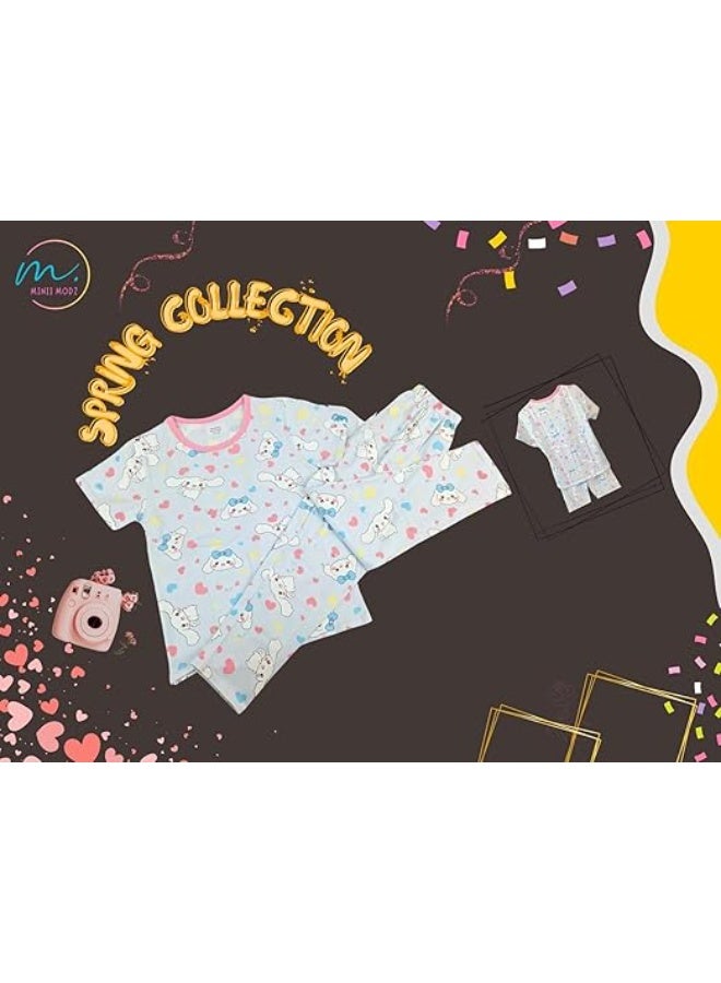 MINIIMODZ MINII MODZ Rabbit Bunny Print Shirt and Pant Set for Girls | Soft Cotton Dress Sleepwear | Cute Outfit Suitable for Kids, Toddlers, and Infants - Image 2
